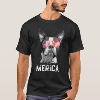 Merica Funny Boston Terrier Puppy Hund älskare Ame T Shirt