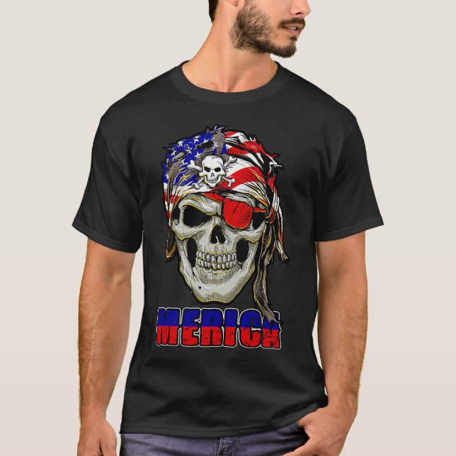 Merica - Funny Pirate US Flag Pride Proud American T Shirt (Framsida)