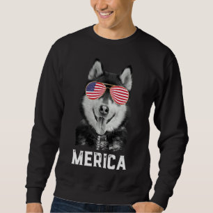 Merica Funny Siberian husky Puppy Hund American Fl Lång Ärmad Tröja