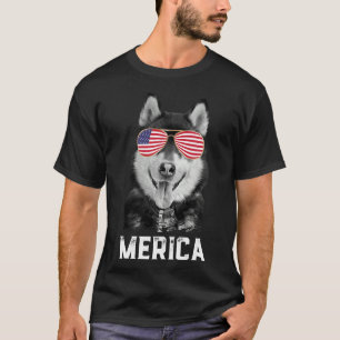 Merica Funny Siberian husky Puppy Hund American Fl T Shirt