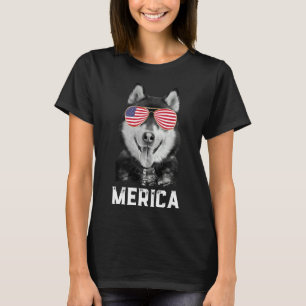 Merica Funny Siberian husky Puppy Hund American Fl T Shirt