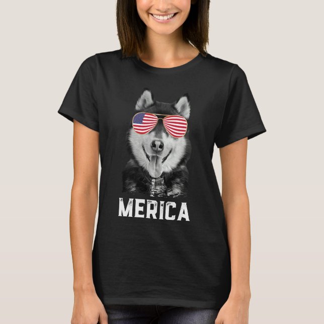 Merica Funny Siberian husky Puppy Hund American Fl T Shirt (Framsida)