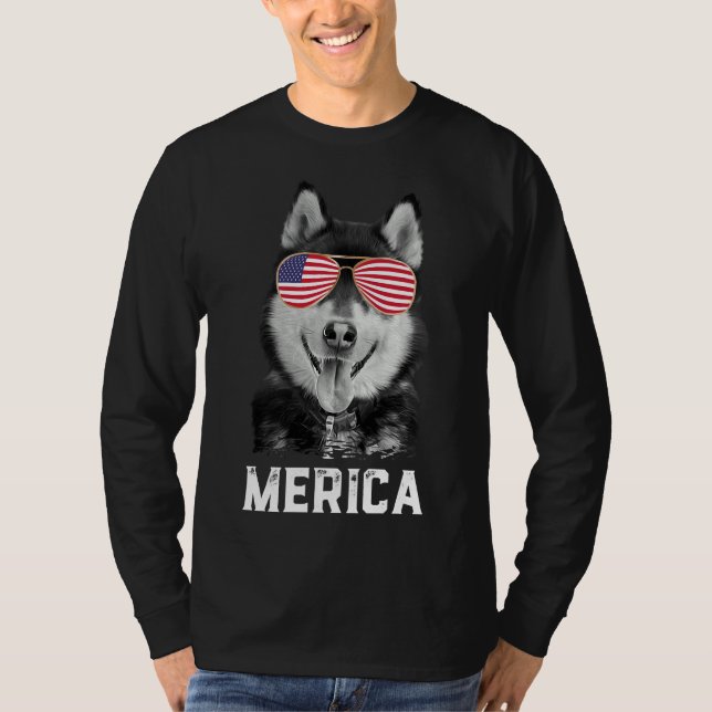 Merica Funny Siberian husky Puppy Hund American Fl T Shirt (Framsida)