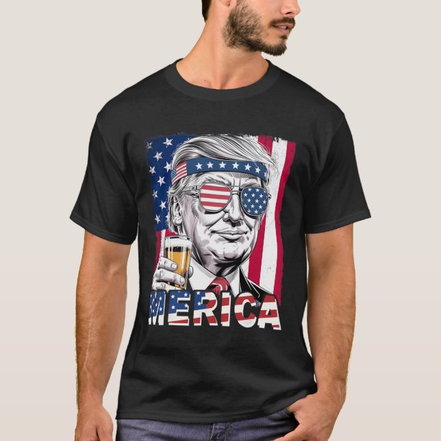 Merica Funny Trump Manar Drinking Beer T Shirt (Framsida)