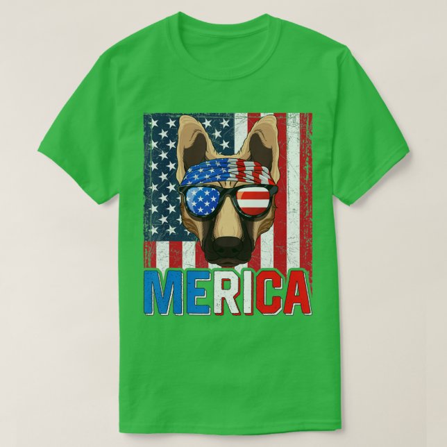 Merica German Shepher Hund 4:e juli-gåvor Americ T Shirt (Design framsida)