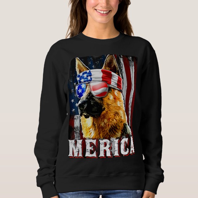 Merica German Shepherd American Flagga4:e juli T Shirt (Framsida)