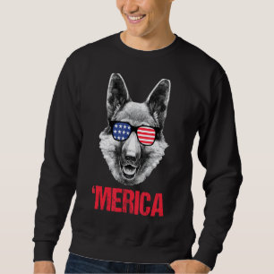 Merica German Shepherd American Flagga Sunglasses Lång Ärmad Tröja