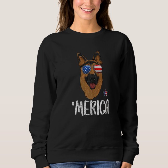 Merica German Shepherd Hund 4:e juli American Fl T Shirt (Framsida)