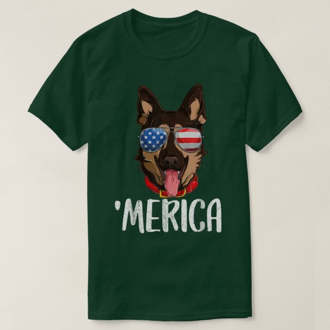 Merica German Shepherd Hund 4:e juli American Fl T Shirt (Design framsida)