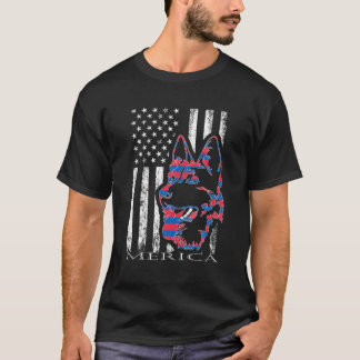 Merica German Shepherd Hund 4:e juli American Fl T Shirt