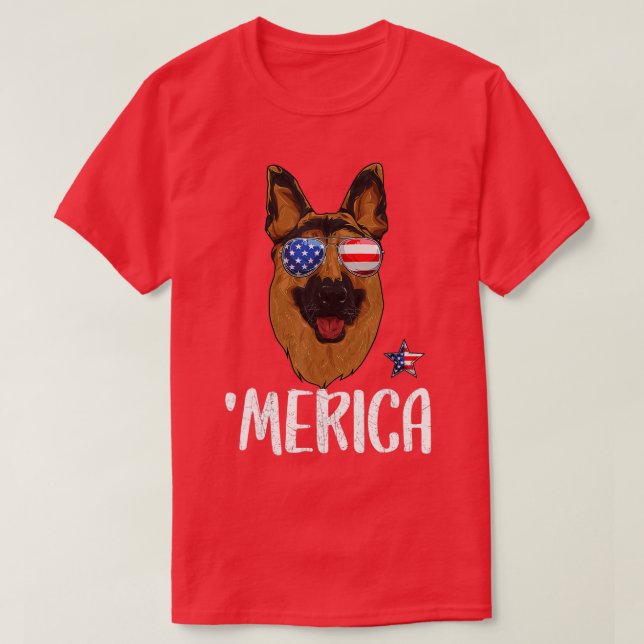Merica German Shepherd Hund 4:e juli American Fl T Shirt (Design framsida)