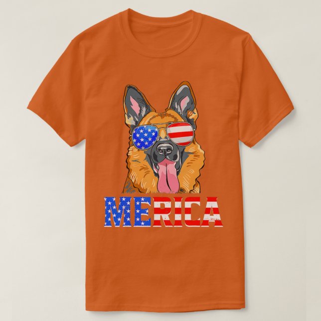 Merica German Shepherd Hund American Flagga 4th Of T Shirt (Design framsida)
