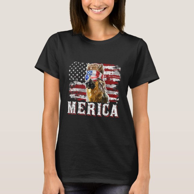 Merica German Shepherd Hund Mullet 4:e juli USA T Shirt (Framsida)