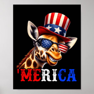 Merica Giraffe Patriotic, 4:e juli, underbara barn Poster
