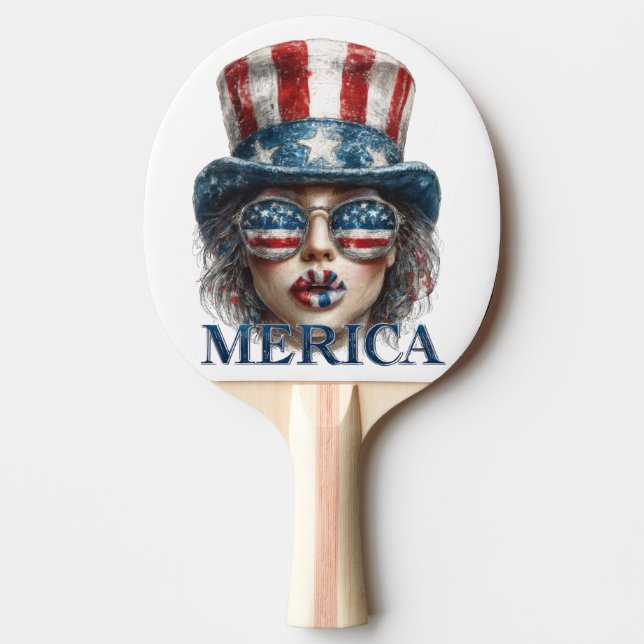 Merica Girl, Fjärde juli Glam Girl with Stars Pingisracket (Framsidan)