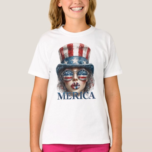 Merica Girl, Fjärde juli Glam Girl with Stars T Shirt (Framsida)