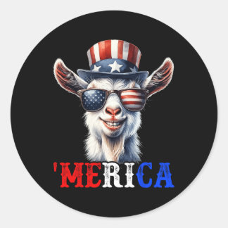 Merica Goat Patriotic 4:e juli: Lena Kids Manar W Runt Klistermärke