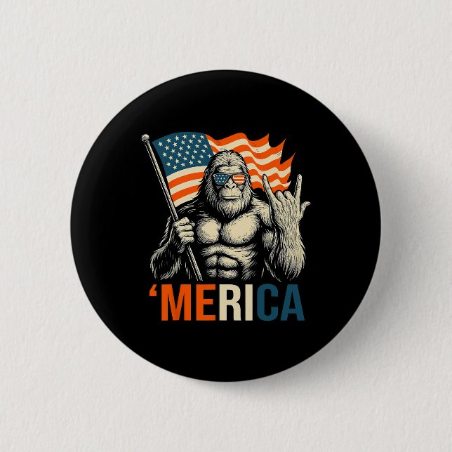 ‘merica Gorilla Flag Solglasögon Roligt Patriotisk Knapp (Framsida)