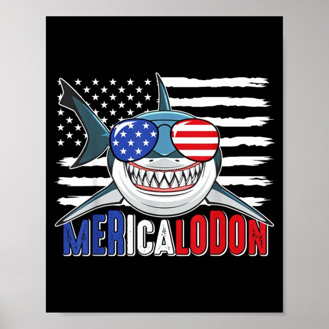 Merica Haj Fågel 4:e Juli Megalodon Amerikansk Poster (Framsidan)