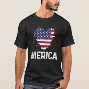 Merica Heart Patriotic USA flagga Fjärde juli Tee