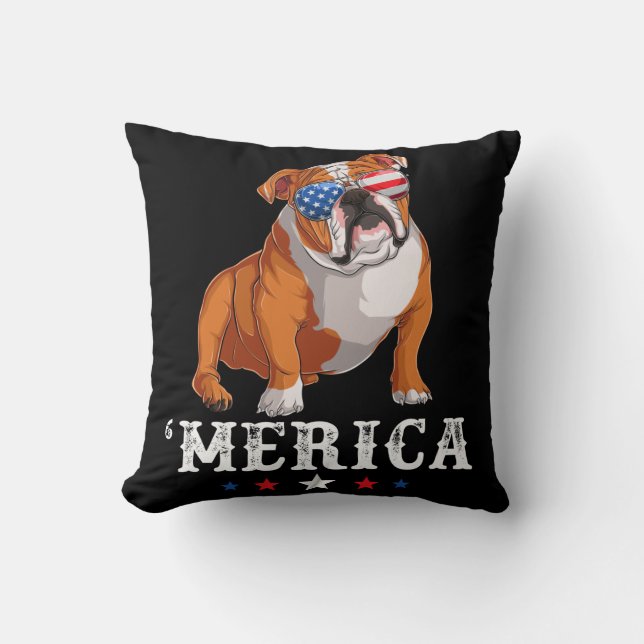 Merica Hund 4:e juli USA Amerikanska Flagga Englis Kudde (Framsida)