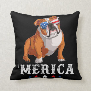 Merica Hund 4:e juli USA Amerikanska Flagga Englis Kudde