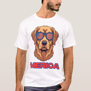 Merica Hund med USA Flagga Solglasögon Patriotisk T Shirt
