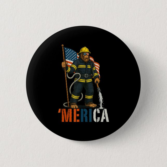 Merica Labour Day Firefighter Bigfoot Blue Collar  Knapp (Framsida)