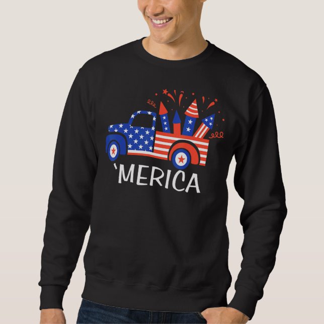 Merica Lastbil 4:e juli Rött vitt blått patriotisk Lång Ärmad Tröja (Framsida)