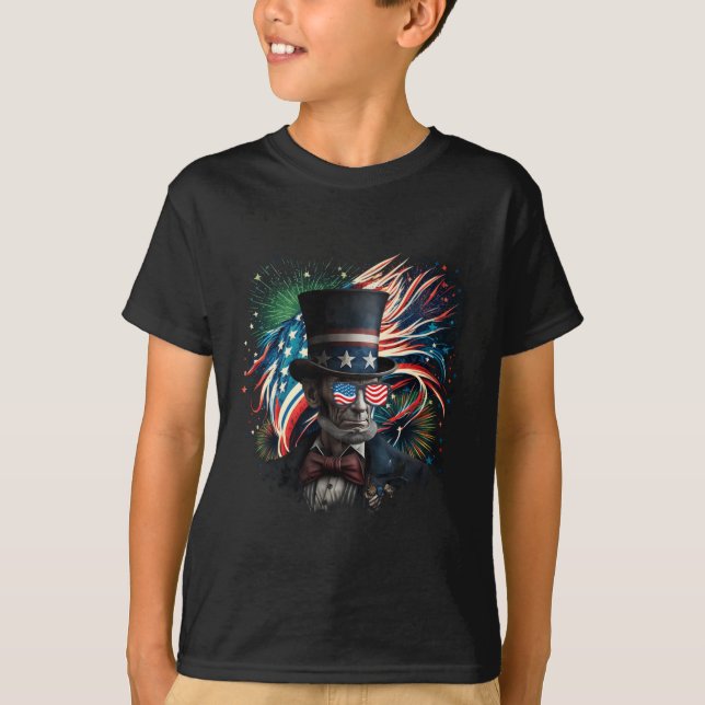 Merica Lincoln Independence day Party 4 juli Pat T Shirt (Framsida)
