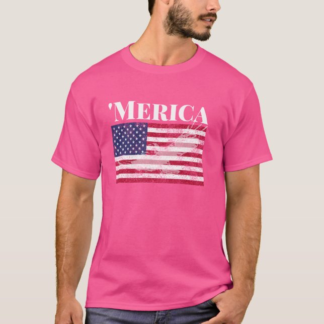 Merica med amerikansk Flagga T Shirt (Framsida)