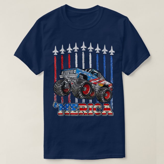 Merica Monsters Lastbil Patriotic American Flagga  T Shirt (Design framsida)