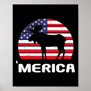 Merica Moose American Flagga Usa Patriotic Indepen Poster