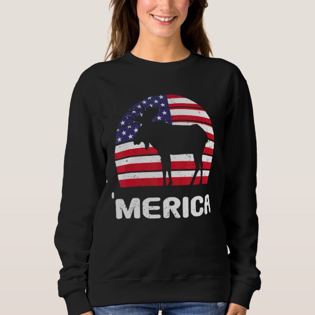 Merica Moose American Flagga Usa Patriotic Indepen T Shirt (Framsida)