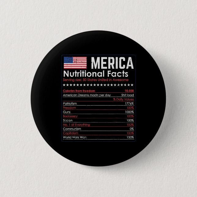 Merica Nutrition Fact Funny America 4:e juli Pa Knapp (Framsida)