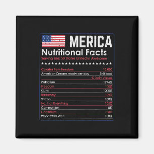 Merica Nutrition Fact Funny America 4:e juli Pa Magnet