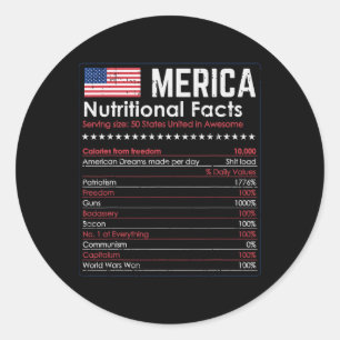 Merica Nutrition Fact Funny America 4:e juli Pa Runt Klistermärke