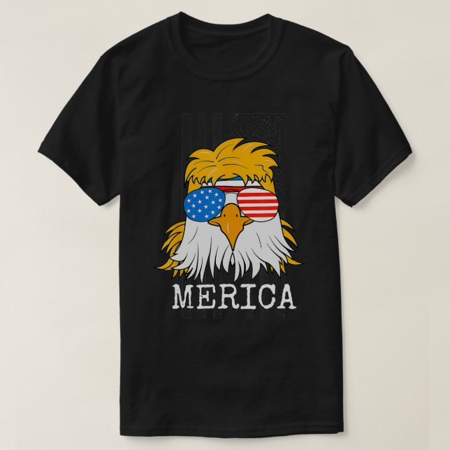Merica Örn 4:e juli Mullet American Flagga T Shirt (Design framsida)