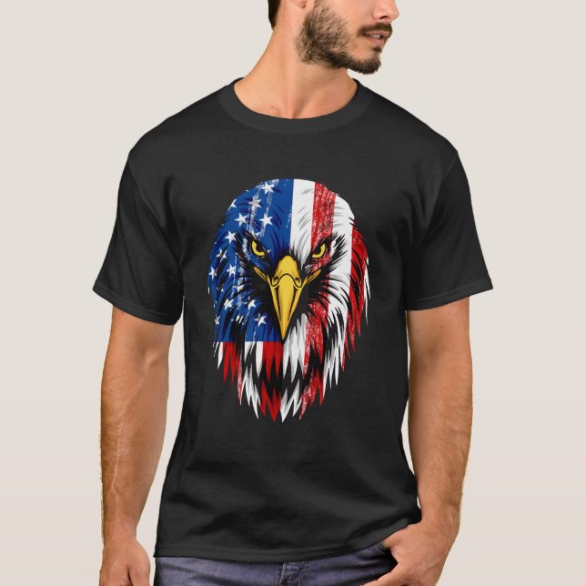 Merica Örn American Flagga 4:e juli T Shirt (Framsida)