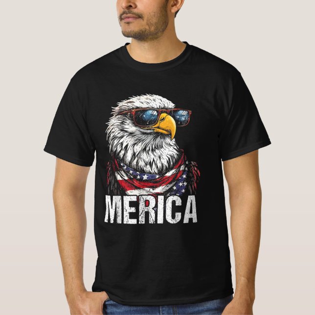 Merica Örn Patriotic Eagle 4 juli T Shirt (Framsida)