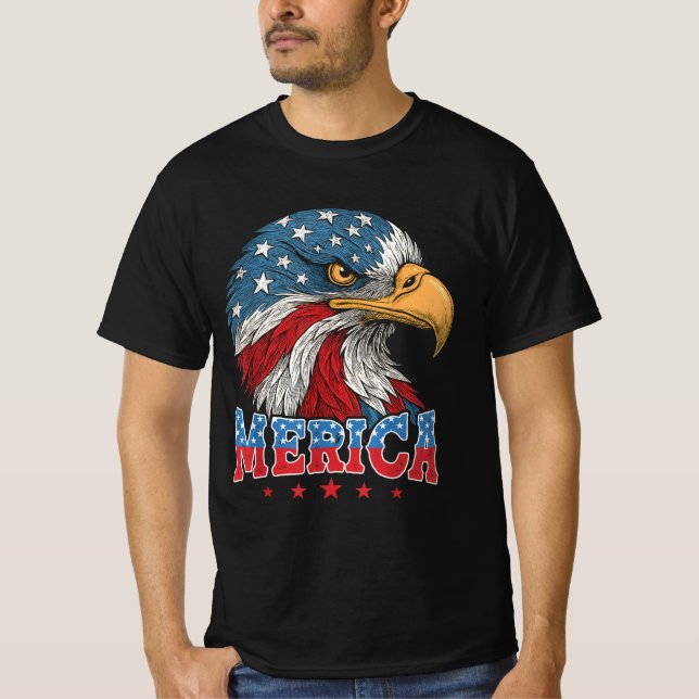 Merica Örn Patriotic Eagle 4 juli T Shirt (Framsida)