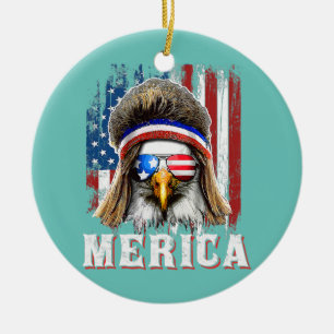 Merica Örn USA Amerikanska Flagga Patriotic 4:e Julgransprydnad Keramik