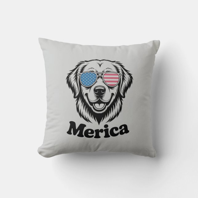 Merica Patiotic Hund glasögon USA amerikansk Flagg Kudde (Framsida)