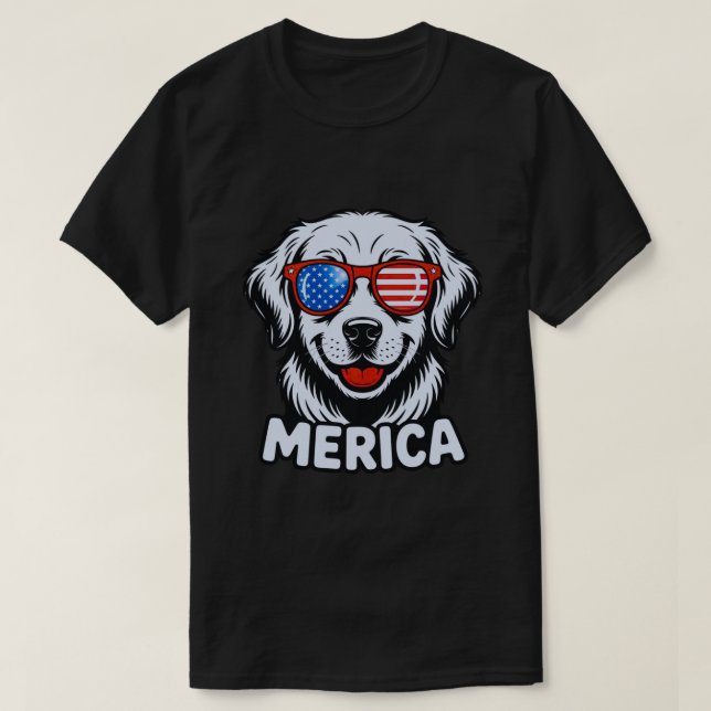 Merica Patiotic Hund glasögon USA amerikansk Flagg T Shirt (Design framsida)