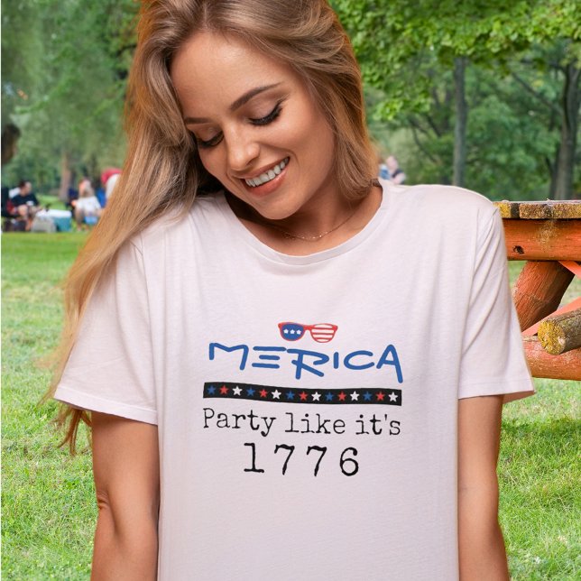 Merica Patriotic 4:e juli 1776 Party Sunglass T Shirt (Skapare uppladdad)