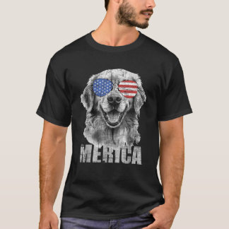 Merica Patriotic American Flagga Golden Retriever T Shirt