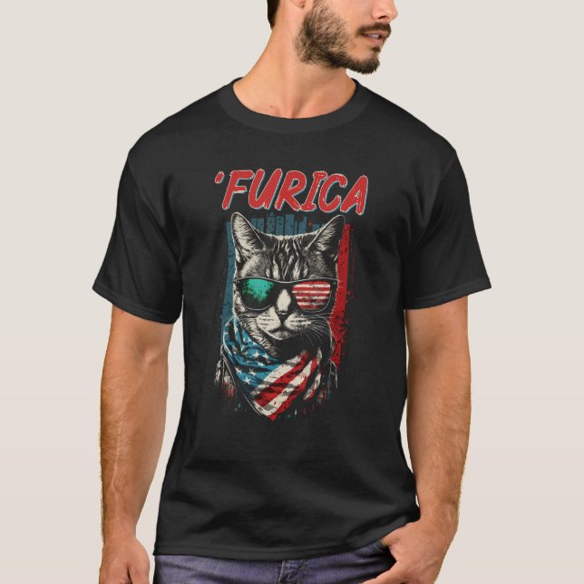 Merica Patriotic American Shorthair Furica 4th of  T Shirt (Framsida)