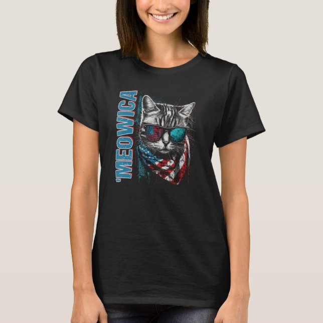 Merica Patriotic American Shorthair Meowica 4:e av T Shirt (Framsida)