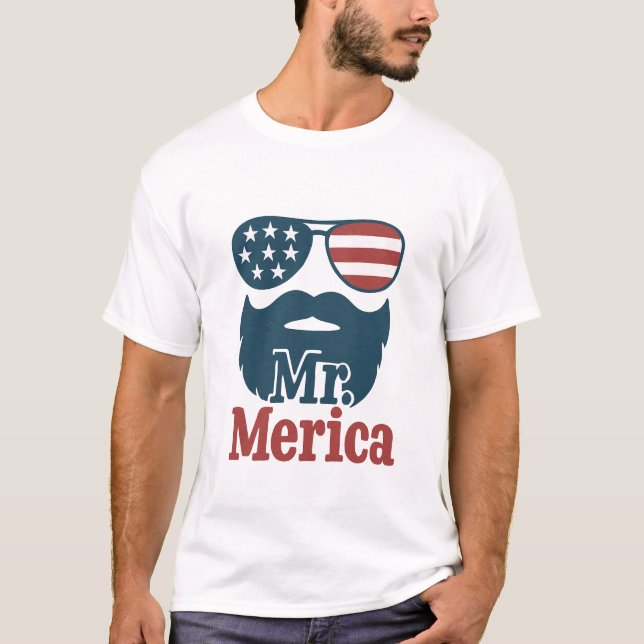 "Merica Patriotic Beard & Shades for Him T Shirt (Framsida)