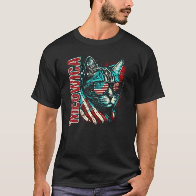 Merica Patriotic Bengal Cat Meowica 4th of July Ca T Shirt (Framsida)